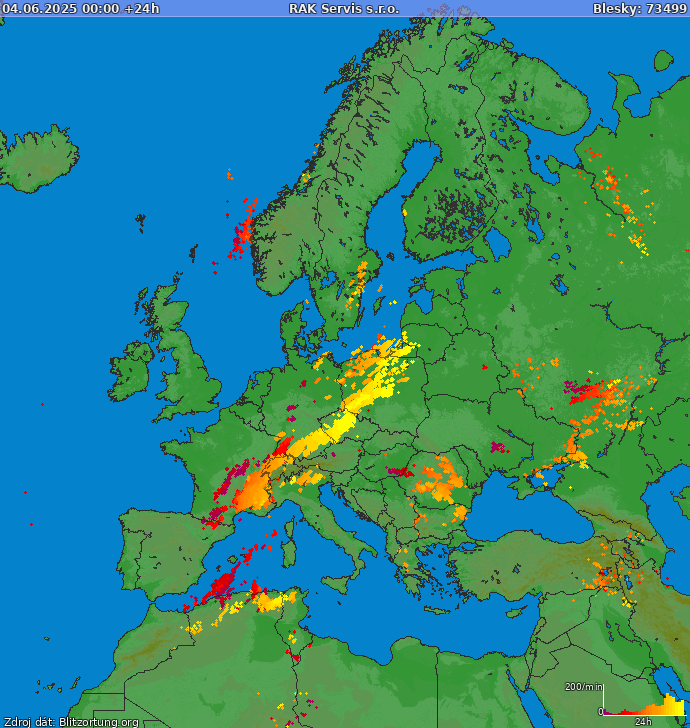 Mapa blesků Evropa 05.06.2025