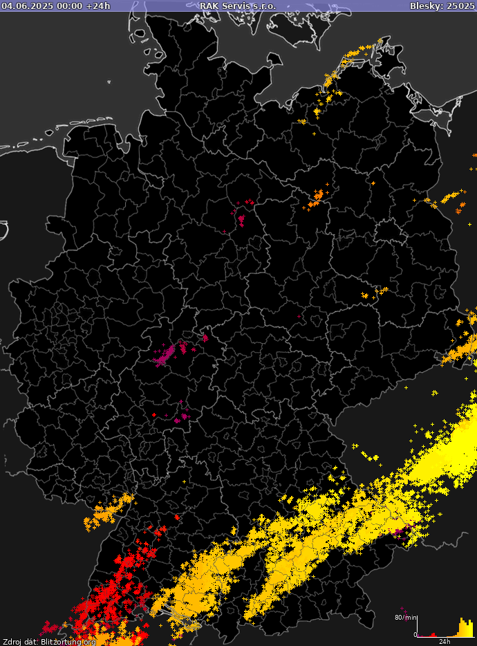 Mapa bleskov Nemecko 05.06.2025