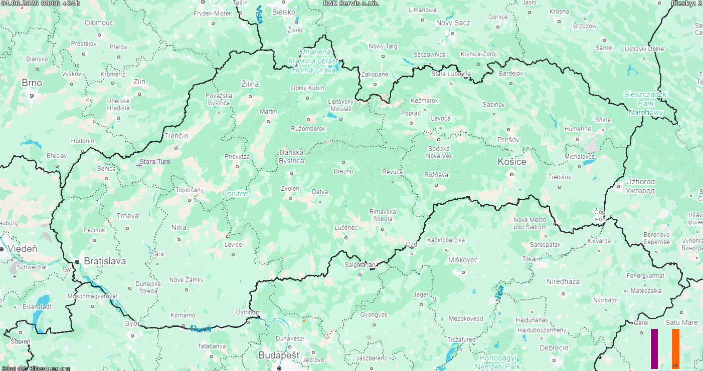 Mapa bleskov Slovensko 05.06.2025