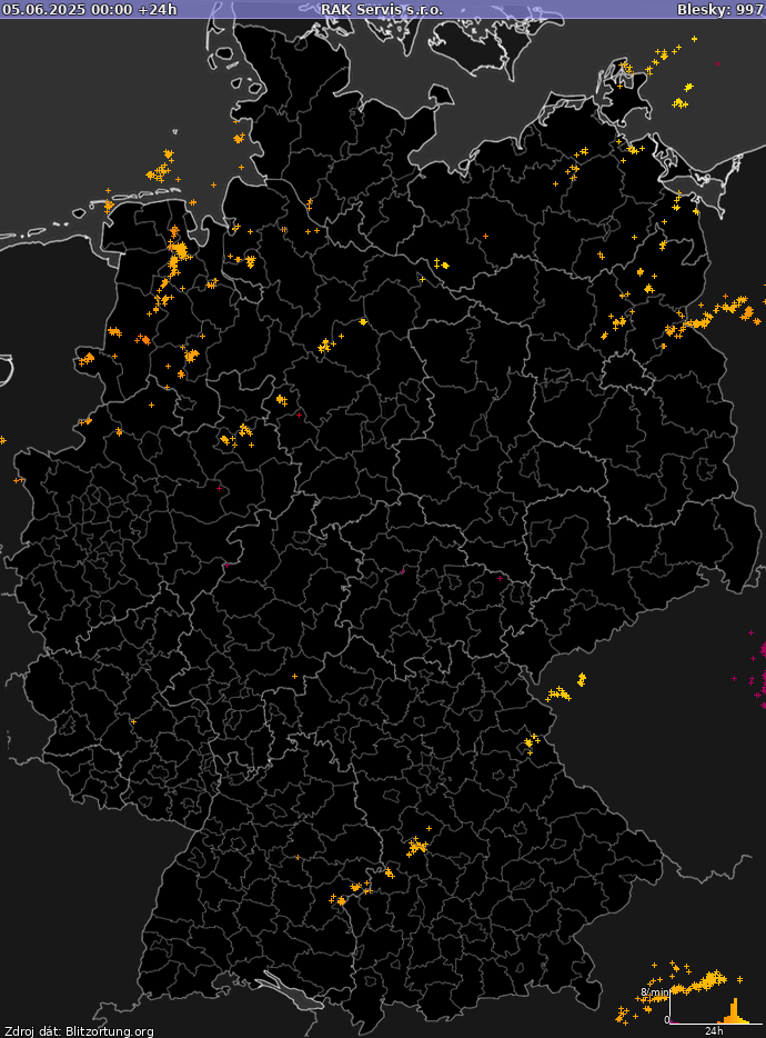 Mapa bleskov Nemecko 06.06.2025