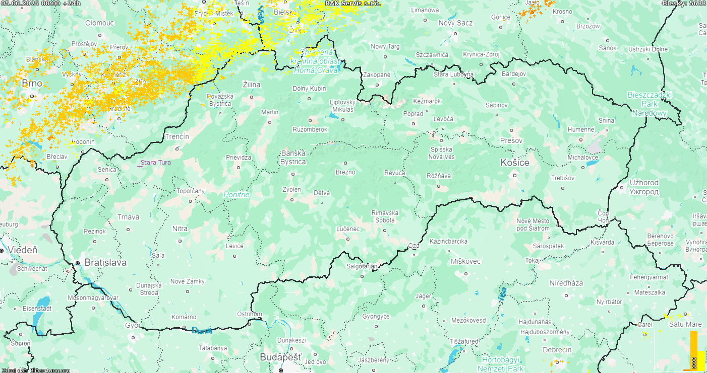 Mapa bleskov Slovensko 06.06.2025