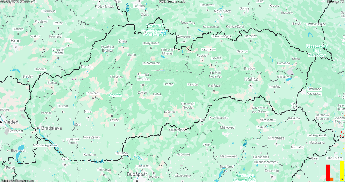 Mapa bleskov Slovensko 06.06.2025 (Animácia)