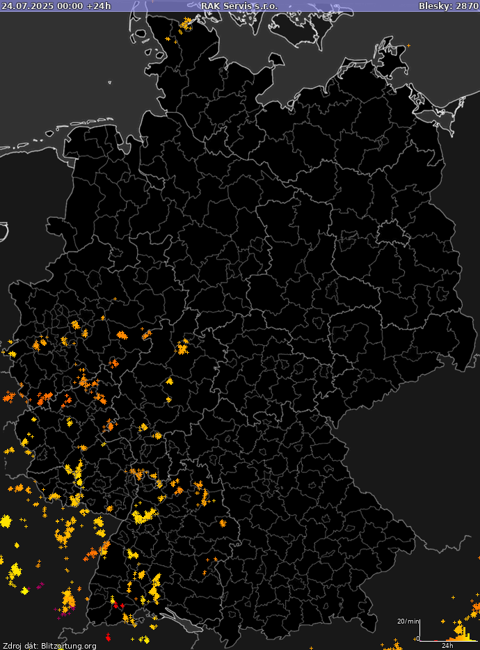 Mapa bleskov Nemecko 25.07.2025