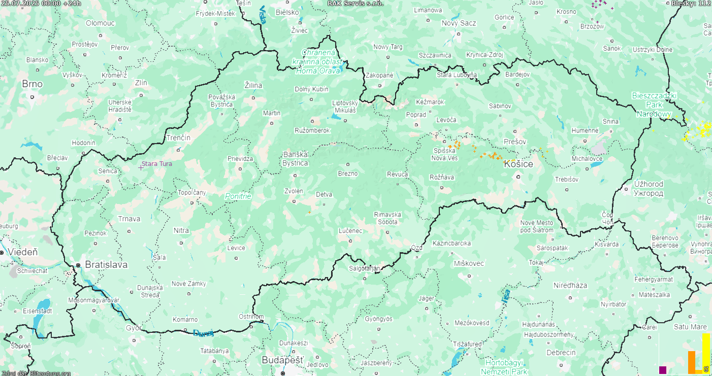 Карта блискавок Slovensko 26.07.2025