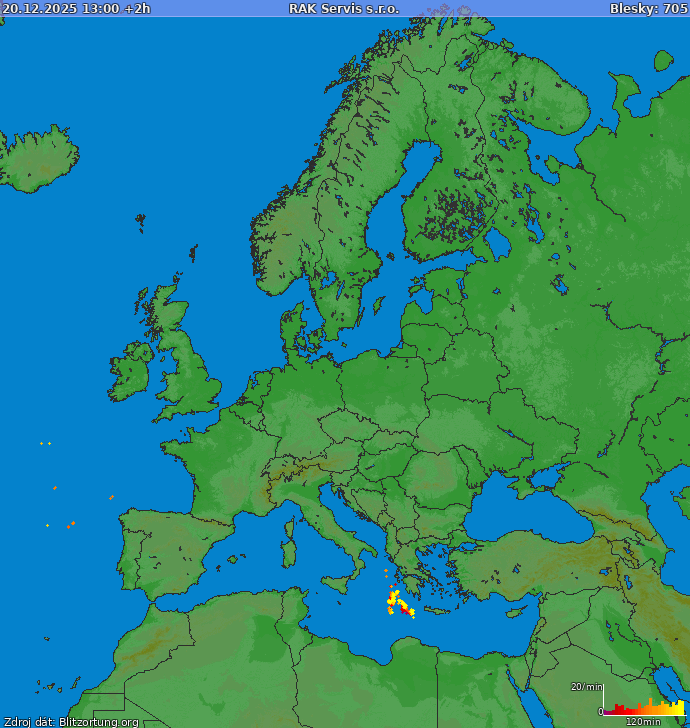 Карта блискавок Європа 20.12.2025 (Анімація)