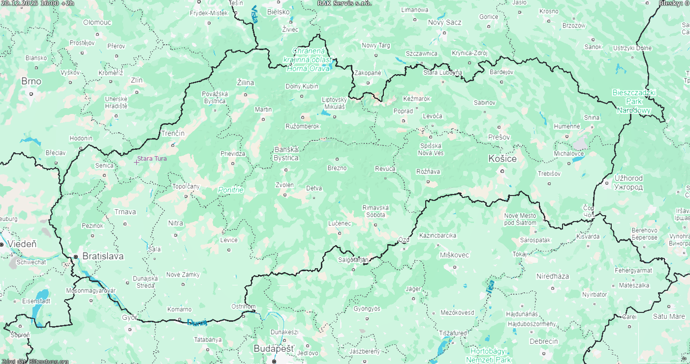 Mapa bleskov Slovensko 20.12.2025 (Animácia)