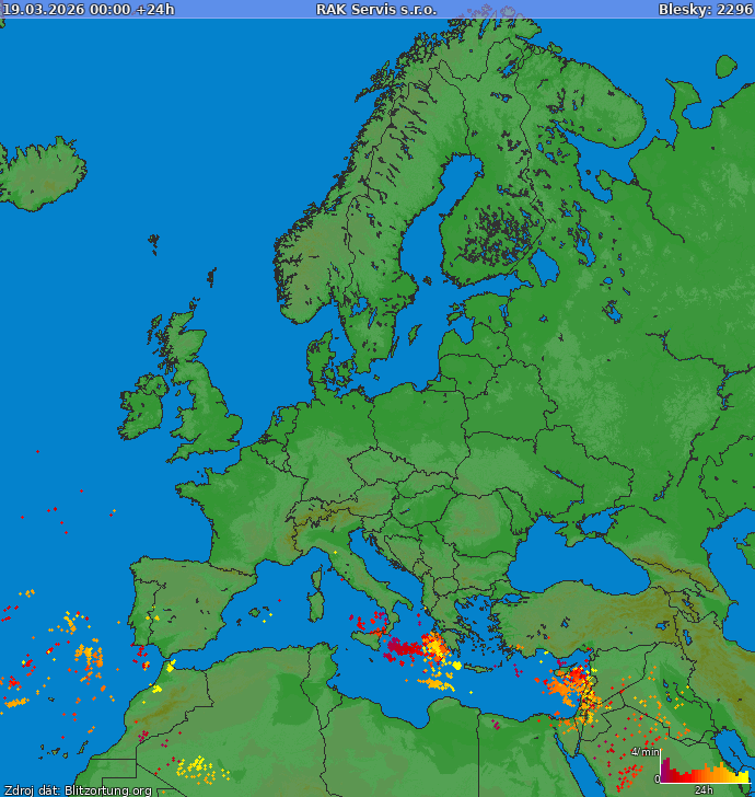 Mapa bleskov Európa 20.03.2026