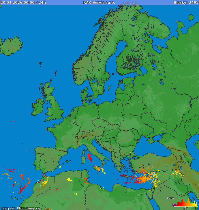 Карта блискавок Європа 21.03.2026