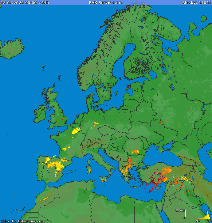 Lightning map Europe 2026-04-19