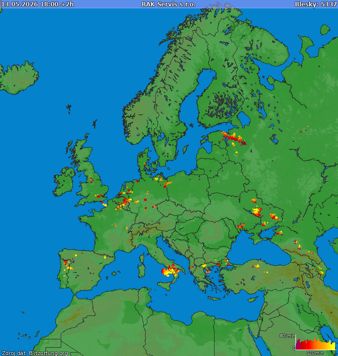 Mappa dei fulmini Europa 13.05.2026 (Animazione)