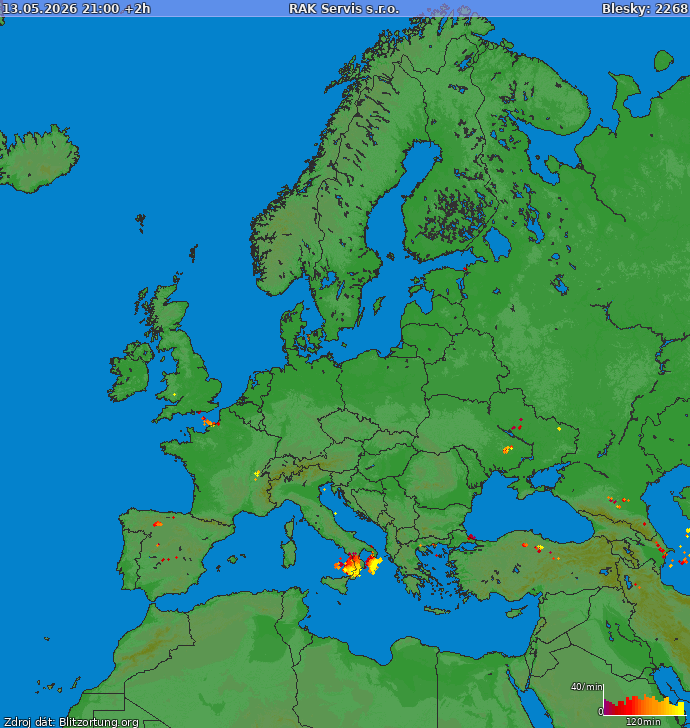 Lightning map Europe 2026-05-13 (Animation)