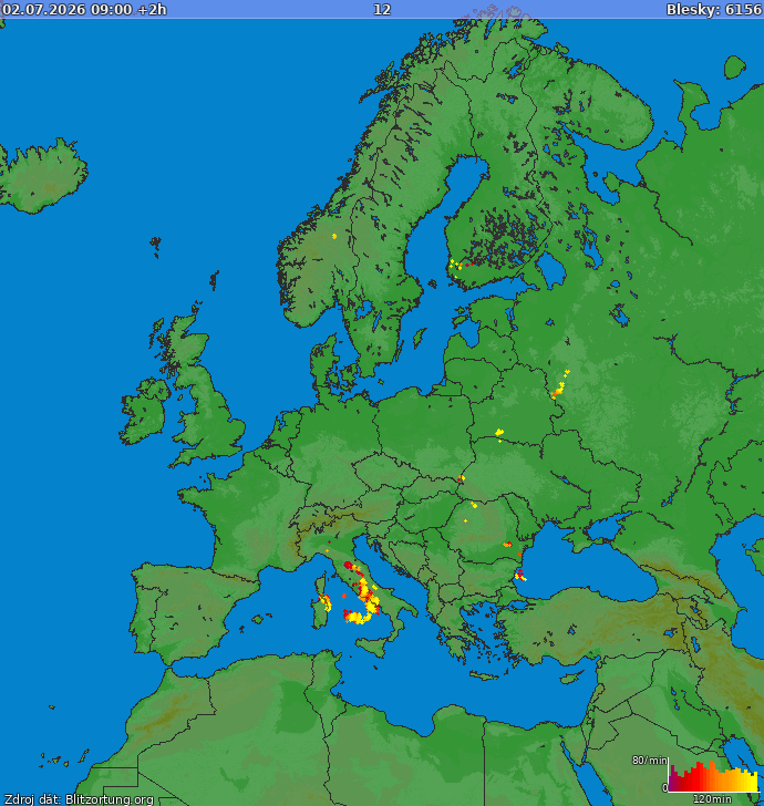 Lightning map Europe 2026-07-02 (Animation)