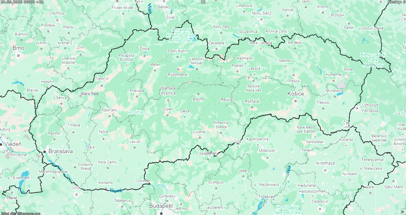 Mapa bleskov Slovensko 24.08.2026 (Animácia)