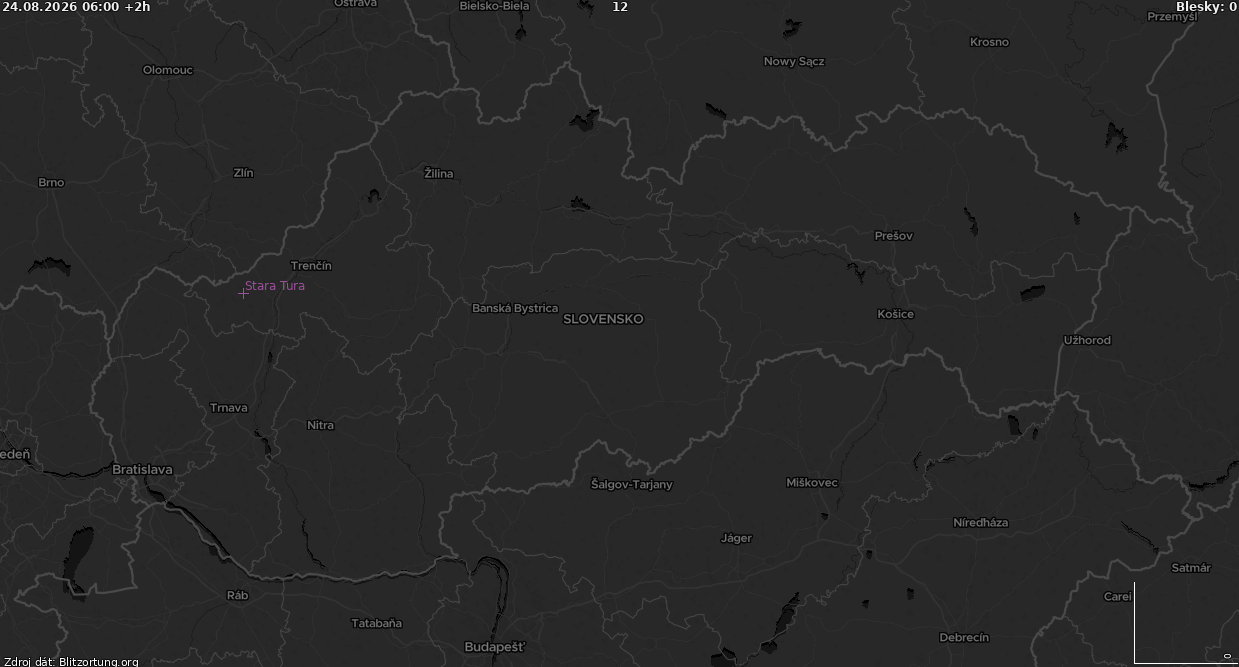 Carte de la foudre Slovensko-tmava 24/08/2026 (Animation)
