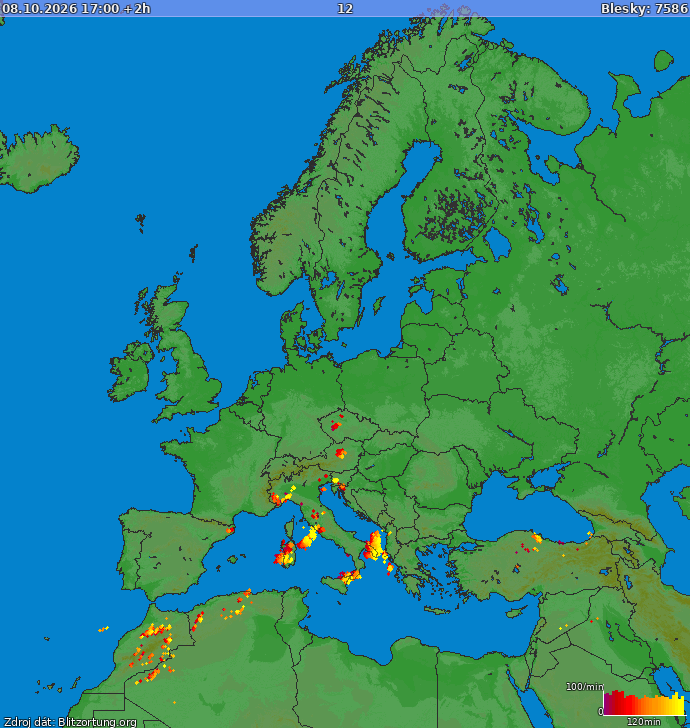 Lightning map Europe 2026-10-08 (Animation)