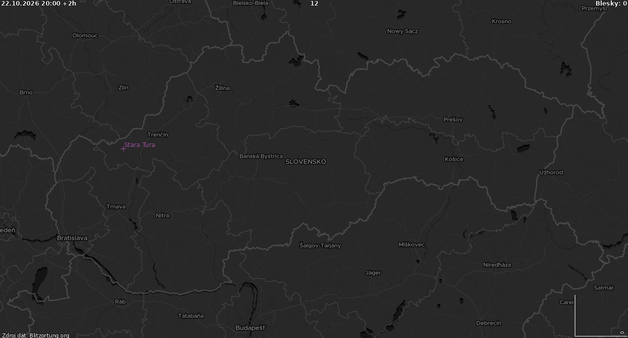 Carte de la foudre Slovensko-tmava 22/10/2026 (Animation)